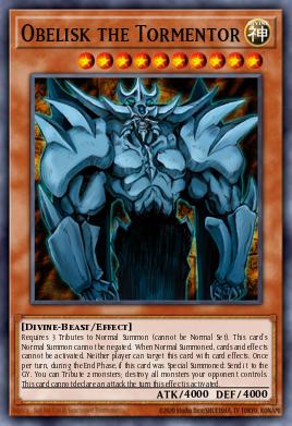 A single card from the set named: Obelisk the Tormentor