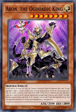 A single card from the set named: Aron, the Ogdoadic King