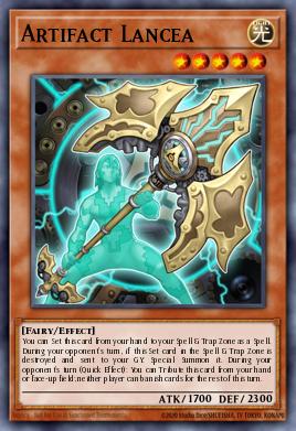 A single card from the set named: Artifact Lancea