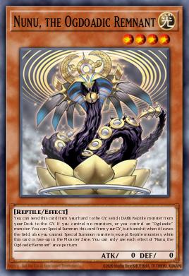 A single card from the set named: Nunu, the Ogdoadic Remnant