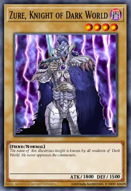 A single card from the set named: Zure, Knight of Dark World