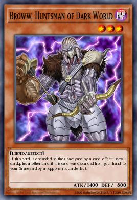 A single card from the set named: Broww, Huntsman of Dark World