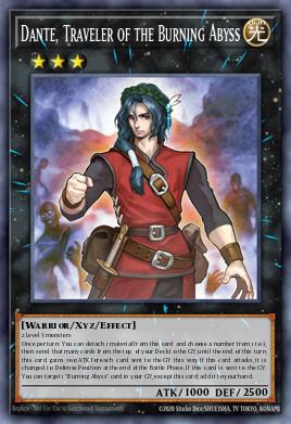A single card from the set named: Dante, Traveler of the Burning Abyss