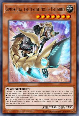 A single card from the set named: Gizmek Uka, the Festive Fox of Fecundity