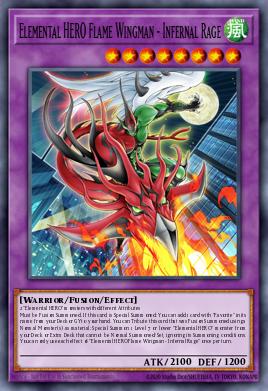 A single card from the set named: Elemental HERO Flame Wingman - Infernal Rage